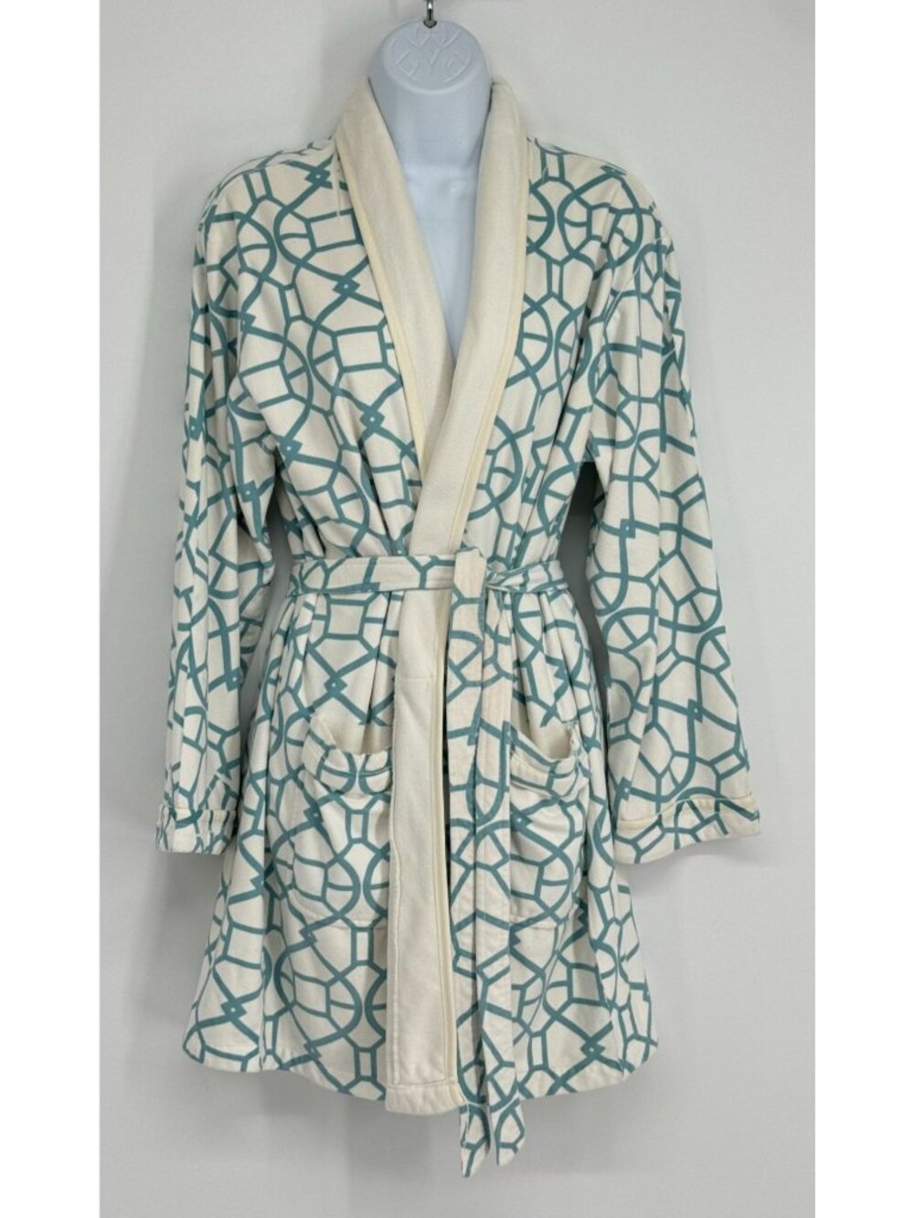 Wrap Up By VP One Size Robe Geometric Print Belted Pockets Soft Cozy